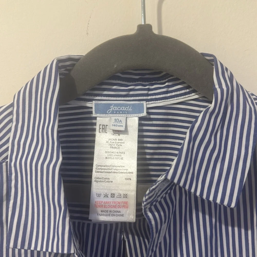 • Jacadi Paris • Boys Poplin Stripe Long Sleeve Dress Shirt Blue & white 10